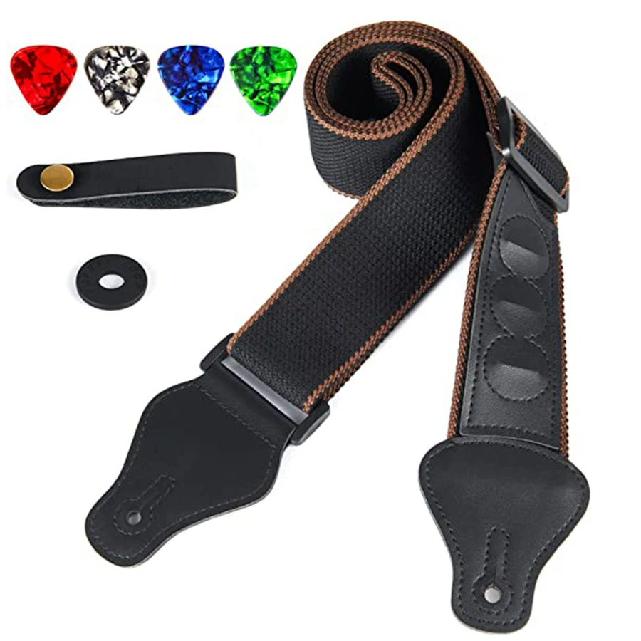 7Pcs/Set Guitar Strap Black PU - Musical Instrument Organ recension och pris