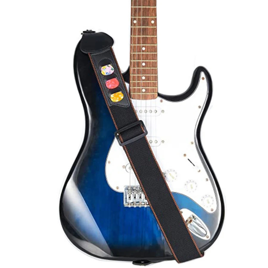 7Pcs/Set Guitar Strap Black PU - Musical Instrument Organ recension och pris